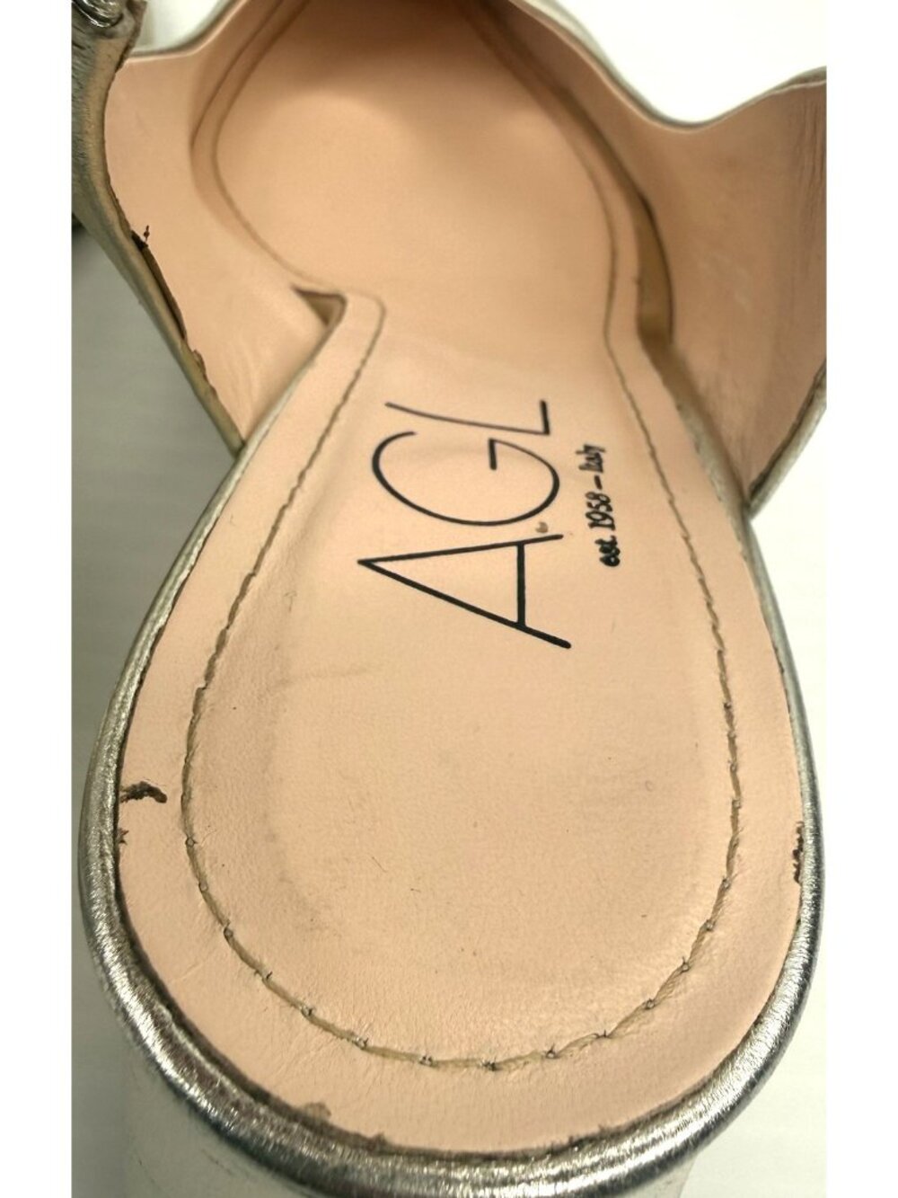 AGL Dodi Slingback Pumps Womens 8.5 Gold Metallic Leather Pointed Block Heel - Picture 10 of 16